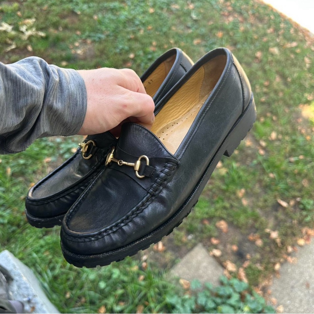 Cole Haan Black Leather Loafers with Gold Accent